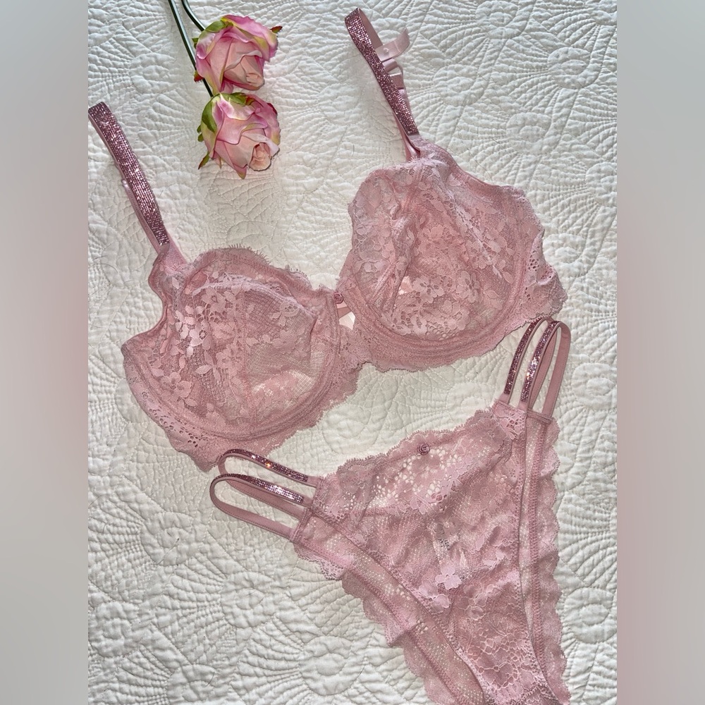 Victorias Secret Shine Strap Twinkle Unlined  Bra Brazilian Panty Set